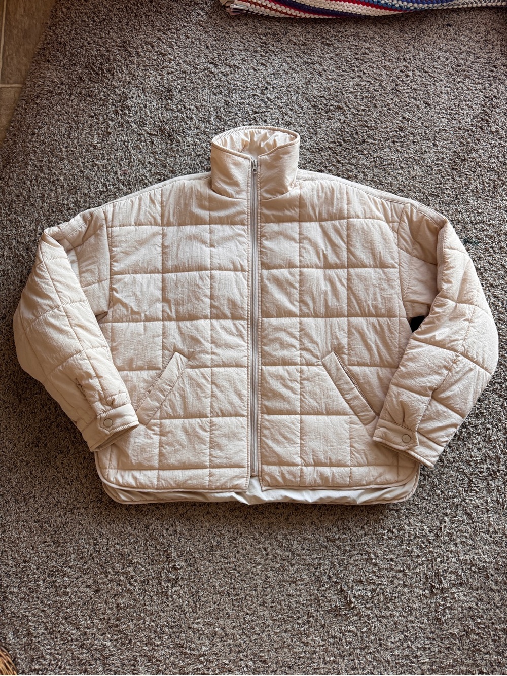 Cream Quilted Puffer Jacket Oversized Boxy Zip Coat Neutral Womens XL